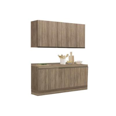 Cozinha Modulada Completa Maxxi 6 Peças (2 Armários + 2 Balcões + 2 Complementos) C6P24 Nogal - Kappesberg