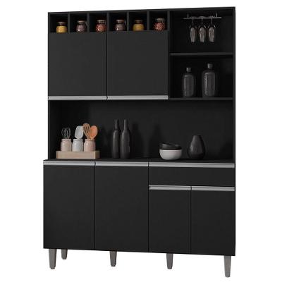 Cozinha Compacta 130Cm 6Pts 9 Nichos Alice Preto Fosco