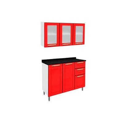 Cozinha Compacta Colors 2 Peças (1 Armário + 1 Balcão) C2P18 Branco/Vermelho - Bertolini
