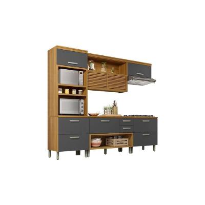 Cozinha Modulada Completa Princesa 4pçs (2 Balcões + Aéreo + Paneleiro) C4P15 Freijo/Grafite Nesher