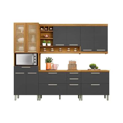 Cozinha Modulada Nesher Burguesa  Premium 5 Peças (2 Armários + 2 Balcões + 1 Paneleiro) C5P23 Freijo/Grafite