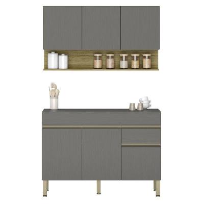 Armário De Cozinha E Balcão Com Tampo 150cm Lina K02 Gris/freijó - Mpozenato