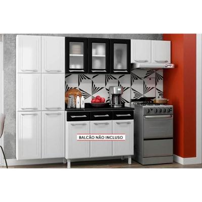 Kit de Cozinha Modulada 3 Peças Topázio  (2 Armários + 1 Paneleiro) CPT123 Branco/Preto - Telasul