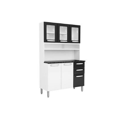 Kit de Cozinha Compacta Evidence c/ 6 Portas (3 c/ Vidro) e 2 Gavetas 120cm Branco/Preto - Bertolini