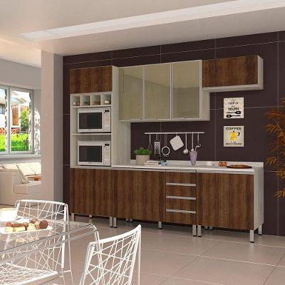 Cozinha Completa 5 Peças Com Tampo E Vidro Reflecta Lis Legno Crema Com Nogueira Dourado