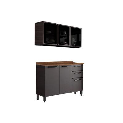Cozinha Modulada Bertolini Estilo  2 Peças (1 Armário + 1 Balcão) C2P12 Cinza/Grafite
