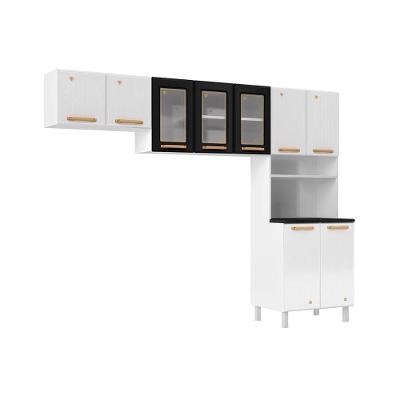 Kit de Cozinha Modulada 3 Peças Diamante (2 Armários + 1 Paneleiro) Branco/Preto - Telasul
