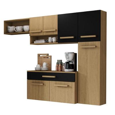 Cozinha Compacta Com 07 Portas E 01 Gavetas Com Balcão Rubi Cor Atacama Preto Fosco Aramóveis