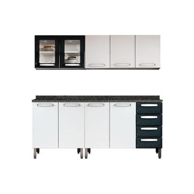 Kit De Cozinha Modulada 4 Peças Evidence (2 Armários + 2 Balcões) C4P41 Branco-Preto - Bertolini