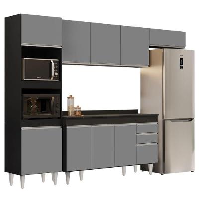 Armário De Cozinha Modulada 4 Peças Cp11 Balcão Com Tampo Preto/cinza - Lumil