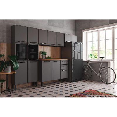 Kit de Cozinha Modulada 4 Peças Estilo  (2 Armários + 1 Balcão + 1 Paneleiro) C4P107 Cinza/Grafite - Bertolini