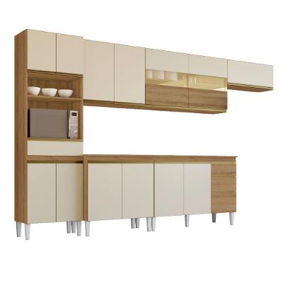 Armário De Cozinha Completa Com Balcão E Nicho Para Micro-ondas 14 Portas 3 Gavetas Clara Atacama - Off White Aramóveis