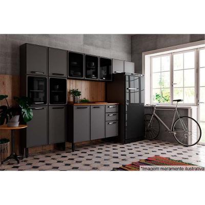 Kit de Cozinha Modulada 4 Peças Estilo  (2 Armários + 1 Balcão + 1 Paneleiro) C4P95 Cinza/Grafite - Bertolini