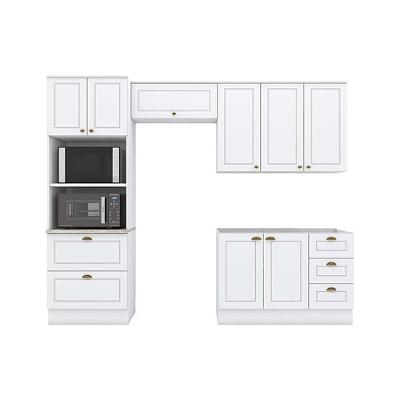 Kit de Cozinha Modulada 4 Peças Americana  (2 Armários + 1 Balcão + 1 Paneleiro) C4P11 Branco - Henn