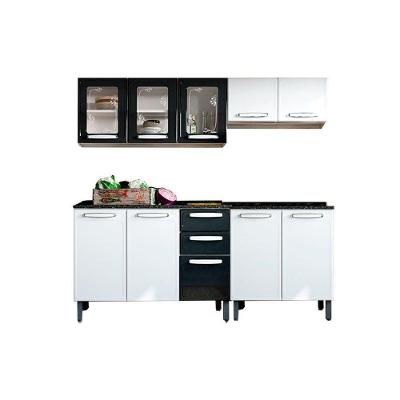 Kit de Cozinha Modulada 4 Peças Evidence  (2 Armários + 2 Balcões) C4P60 Branco/Preto - Bertolini