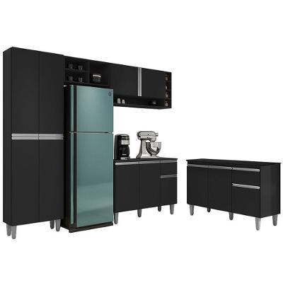 Cozinha Compacta Vanessa E Balcão Gabinete Com Tampo Tatiane 120cm Preto - Ajl Móveis