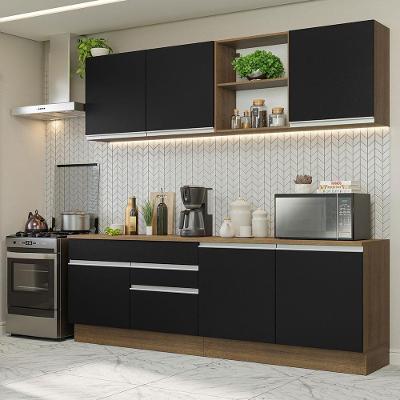 Armário De Cozinha Completa 240cm Rustic/preto Glamy Madesa 06 Rustic/preto