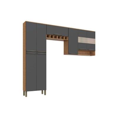 Kit de Cozinha Modulada 3 Peças Napoli Prime  ( 2 Armários + 1 Paneleiro) CPT02 Castanho/Chumbo - Ronipa