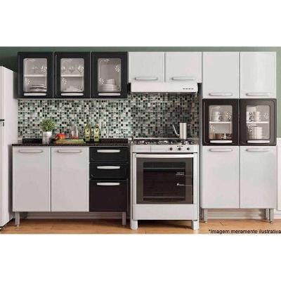 Kit de Cozinha Completa 4 Peças Evidence  (2 Armários + 1 Balcão + 1 Paneleiro) C4P59 Branco/Preto - Bertolini