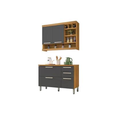 Cozinha Modulada Nesher Burguesa  2 Peças (1 Armário + 1 Balcão) C2P22 Freijo/Grafite