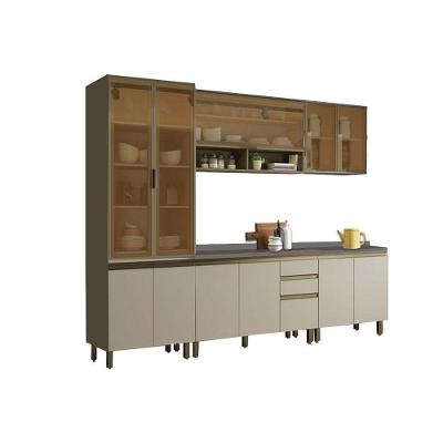 Kit de Cozinha Modulada 7 Peças Connect  (2 Armários + 2 Balcões + 1 Paneleiro + 2 Complementos) C7P03 Duna/Cristal - Henn