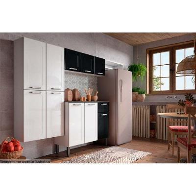 Kit de Cozinha Modulada 4 Peças Dona Maria  (1 Armário + 1 Balcão + 1 Paneleiro + 1 Complemento) C4P90 Branco/Preto - Bertolini