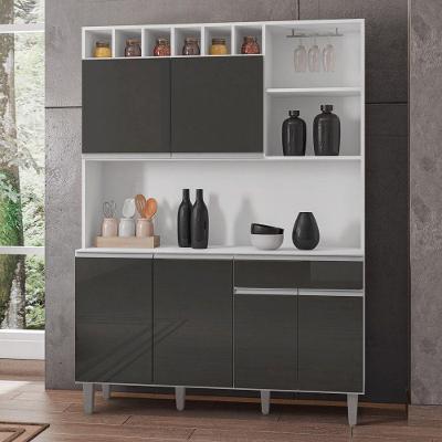 Kit Cozinha Compacta Alice 130cm Com 6 Portas E 1 Gaveta Branco Cinza Escuro - Desk Design