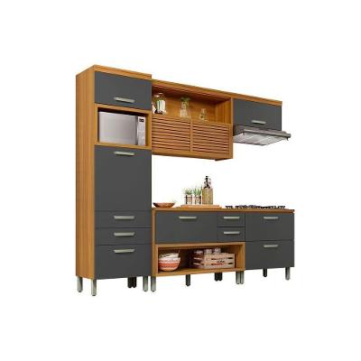 Kit de Cozinha Modulada 4 Peças Princesa  (1 Armário + 2 Balcões + 1 Paneleiro) C4P16 Freijo/Grafite - Nesher