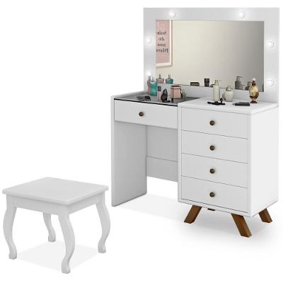 Kit Penteadeira Com Banqueta Em Mdf Branco