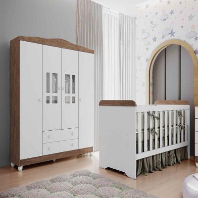 Quarto De Bebê Berço 3 Em 1 Guarda Roupa Infantil Branco