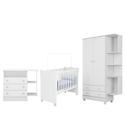Quarto Infantil Berço Simples Com Rodízios Branco - Qmovi