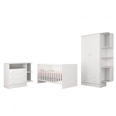 Quarto Infantil C/ Guarda Roupa, Berço E Cômoda Branco