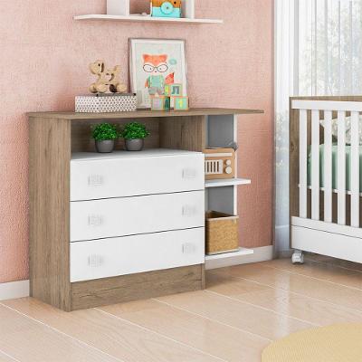 Kit Berço Mini Cama Taís Cômoda Q01 Carvalho Rústico/Branco