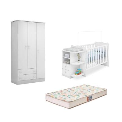 Berço Cômoda Colchão Gazin Guarda Roupa Branco-Fdecor