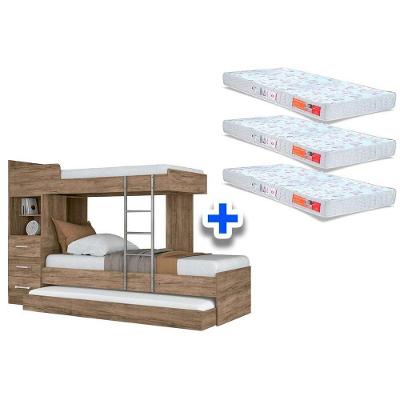 Colchão Pérola Polar (3un) + Beliche Plus c/ Auxiliar Atacama