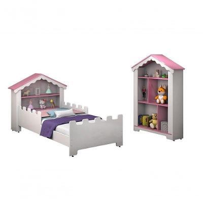 Conjunto De Quarto Princesa Com Cama E Estante Branco/rosa - Vitamov