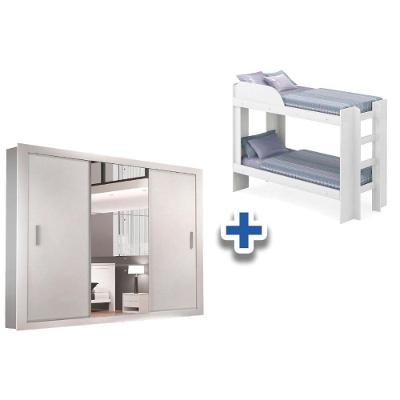 Colchão Pérola Polar (2un) + Guarda Roupa Veneza Luxo + Beliche Bia Branco