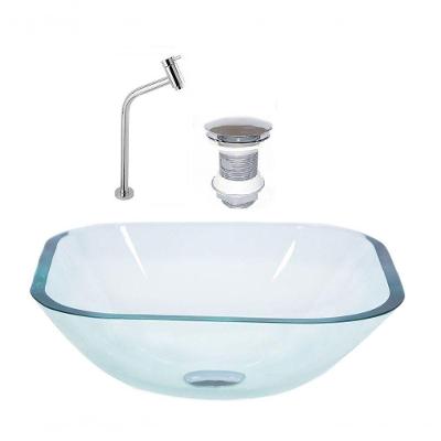 Cuba de Vidro Quadrada 35cm Jateada + Valvula + Torneira Metal