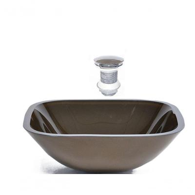 Cuba de Vidro Quadrada 35cm Marrom + Valvula Click