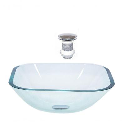 Cuba de Vidro Quadrada 35cm Jateada + Valvula Click