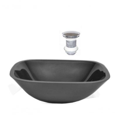 Cuba de Vidro Quadrada 35cm Preto + Valvula Click