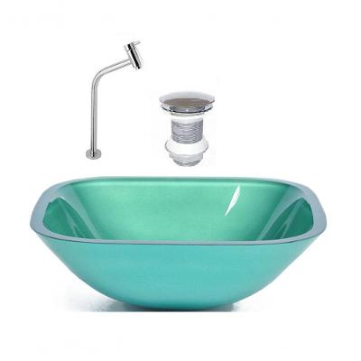 Cuba de Vidro Quadrada 35cm Verde + Valvula + Torneira Metal