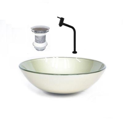 Cuba de Vidro 42cm Champanhe + Valvula + Torneira Preta