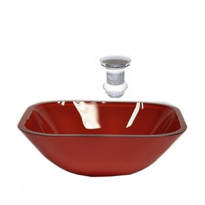Cuba de Vidro Quadrada 35cm Vermelho Cereja + Valvula Click