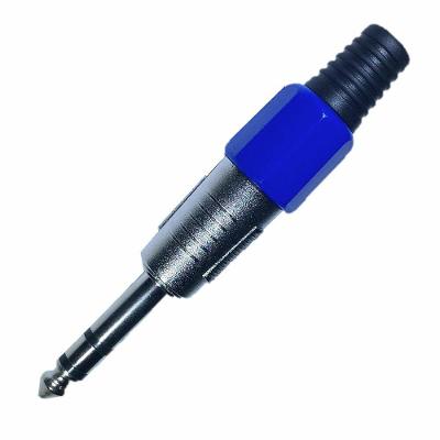 Plug P10 Stereo Metal com Corpo Plastico Azul