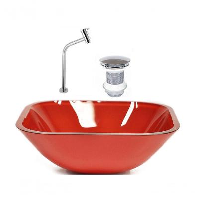 Cuba de Vidro 35cm Vermelho + Valvula + Torneira Metal