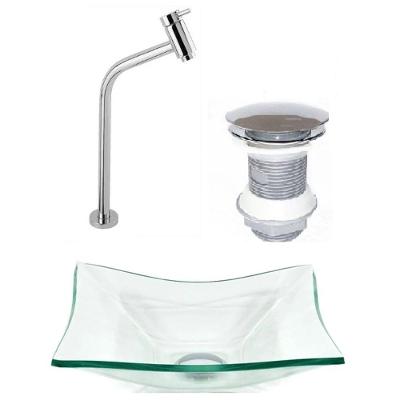 Cuba de Vidro Retangular 39cm Jateada + Valvula + Torneira