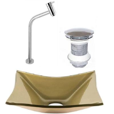 Cuba de Vidro Retangular 39cm Champanhe + Valvula + Torneira