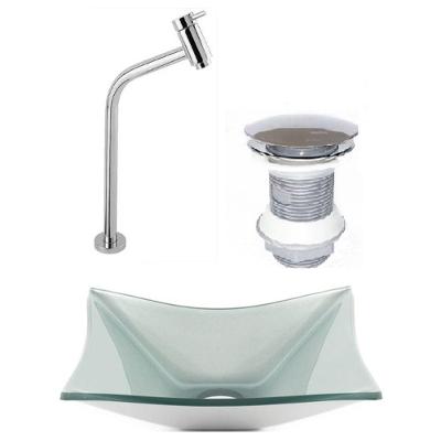 Cuba de Vidro Retangular 39cm Prata + Valvula + Torneira