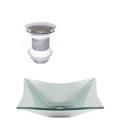 Cuba de Vidro Retangular 39cm Prata + Valvula Click